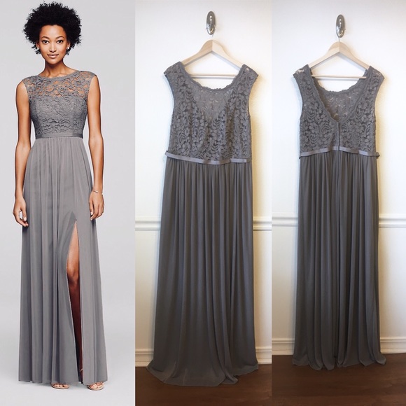 David's Bridal Dresses & Skirts - DAVIDS BRIDAL | Grey Lace Long Bridesmaid Dress 16